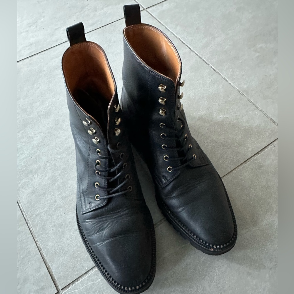 & Other Stories Black Leather Lace up Combat Booties Size 40